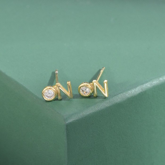 Sterling Silver Needle Fashion Girl Cherry Bow Stud Earrings One Card Three Pairs Letters Student Mini and Simple Ear Studs
