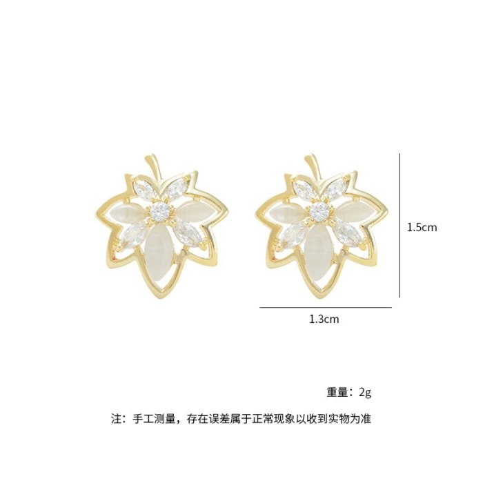 Leaf Zircon Stud Earrings for Women Sterling Silver Needle Small and Simple All-Match Earrings Temperament Opal Earrings