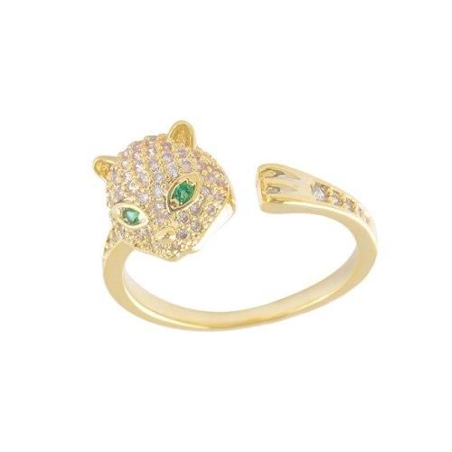 Classic Trendy Copper Micro Inlaid Zircon Leopard Ring Fashion Elegant Leopard Zircon Opening Leopard Head Ring