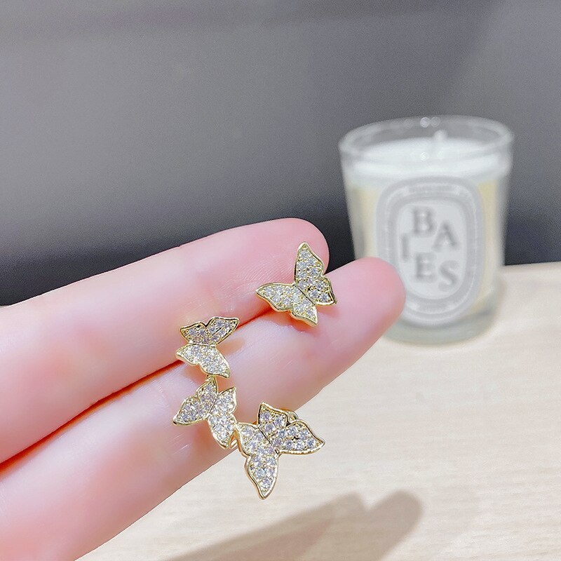 All-Matching Graceful Butterfly Earrings Female Online Influencer Tik Tok Live Stream Earrings Full Diamond Butterfly Earrings