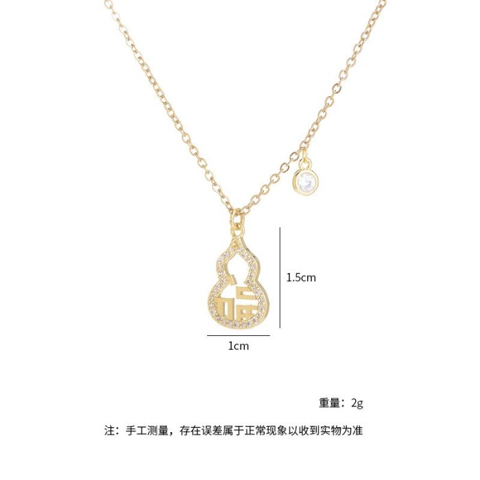 Fu Character Gourd Necklace Female Micro Inlaid Zircon Exquisite Light Luxury Clavicle Chain Fashionable All Match Jewelry