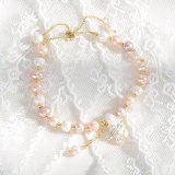 Baroque Natural Freshwater Pearl Pull Bracelet Female Korean Fashion Zircon Petal Bracelet Ornament