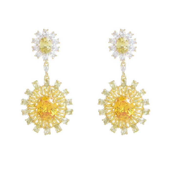 Fashion Sun Flower Ear Studs Women's Sterling Silver Needle Earrings Copper Zircon Earrings