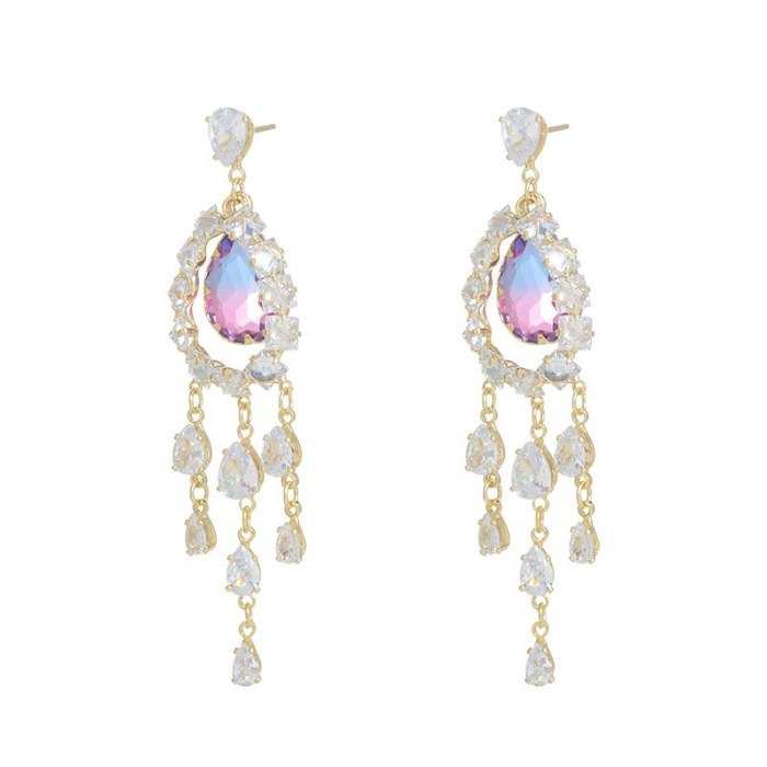 Fashion Zircon Tassel Earrings Female Sterling Silver Needle Earrings Earrings Jewelry e1039