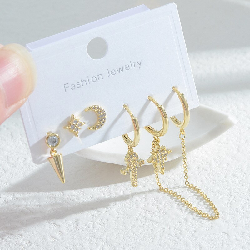 Korean Style Autumn and Winter New Female Student Three Pairs Storage Ear Studs Female Sterling Silver Needle Simple Earrings