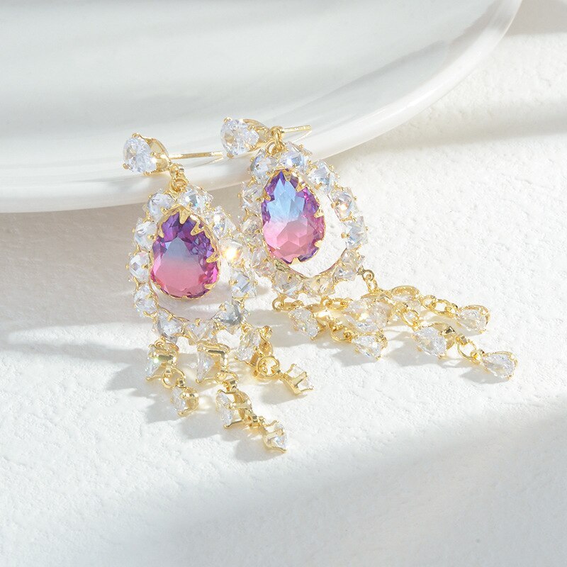 Fashion Zircon Tassel Earrings Female Sterling Silver Needle Earrings Earrings Jewelry e1039