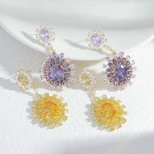 Fashion Sun Flower Ear Studs Women's Sterling Silver Needle Earrings Copper Zircon Earrings