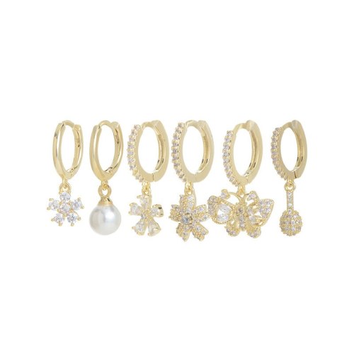 Fashion Three-Piece Set Combination Earrings Female Petal Pearl Mini and Simple Earrings Wholesale