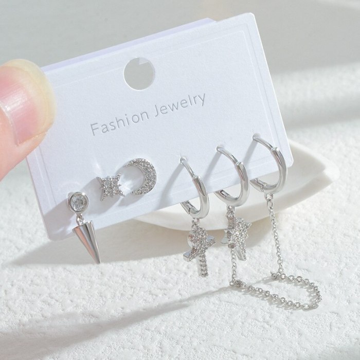 Korean Style Autumn and Winter New Female Student Three Pairs Storage Ear Studs Female Sterling Silver Needle Simple Earrings