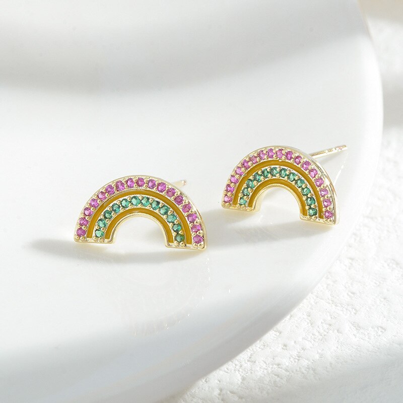 Sterling Silver Needle Three Pairs Rainbow Earrings Female Korean Zircon Earring Ornament Factory E1043