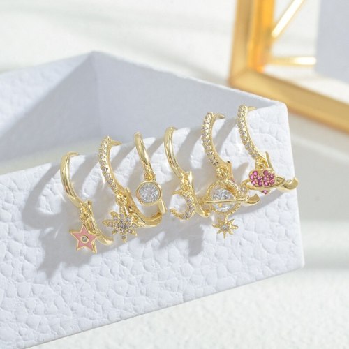 Korean Style Fashion Three-Piece Set Combination Earrings Female Three Pairs Eight Awn Star Moon Earring Ornament Wholesale