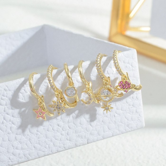 Korean Style Fashion Three-Piece Set Combination Earrings Female Three Pairs Eight Awn Star Moon Earring Ornament Wholesale 1049