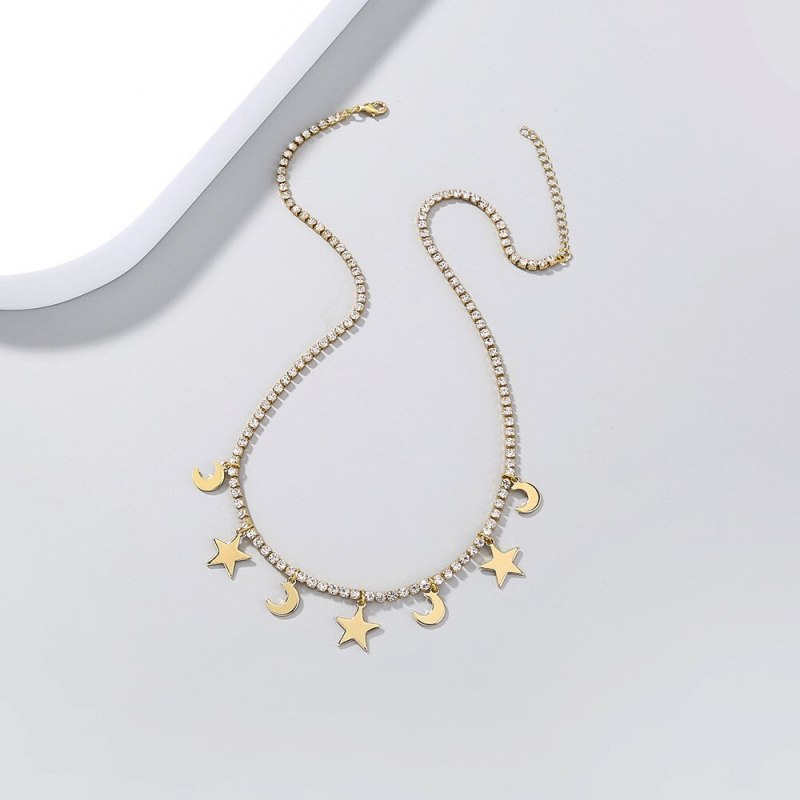 FashionCross Border Hot Sale Special-Interest Design Star And Moon Pendant Necklace Vintage Necklace Ornament Ladies