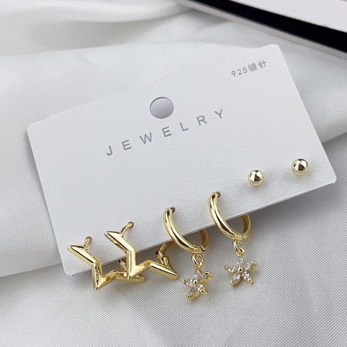 INS Korean Style Copper Plating New Studs Ear Ring Fashion Fishtail Geometric Combination Set Earrings For Women