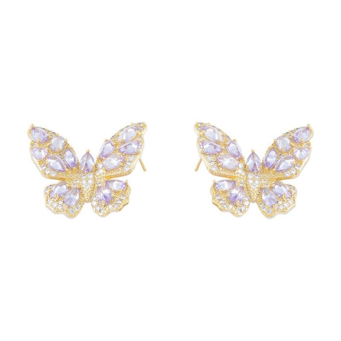 Heavy Industry High-Grade Color Zircon Earrings Female Atmosphere Sterling Silver Needle Three-Dimensional Butterfly Studs