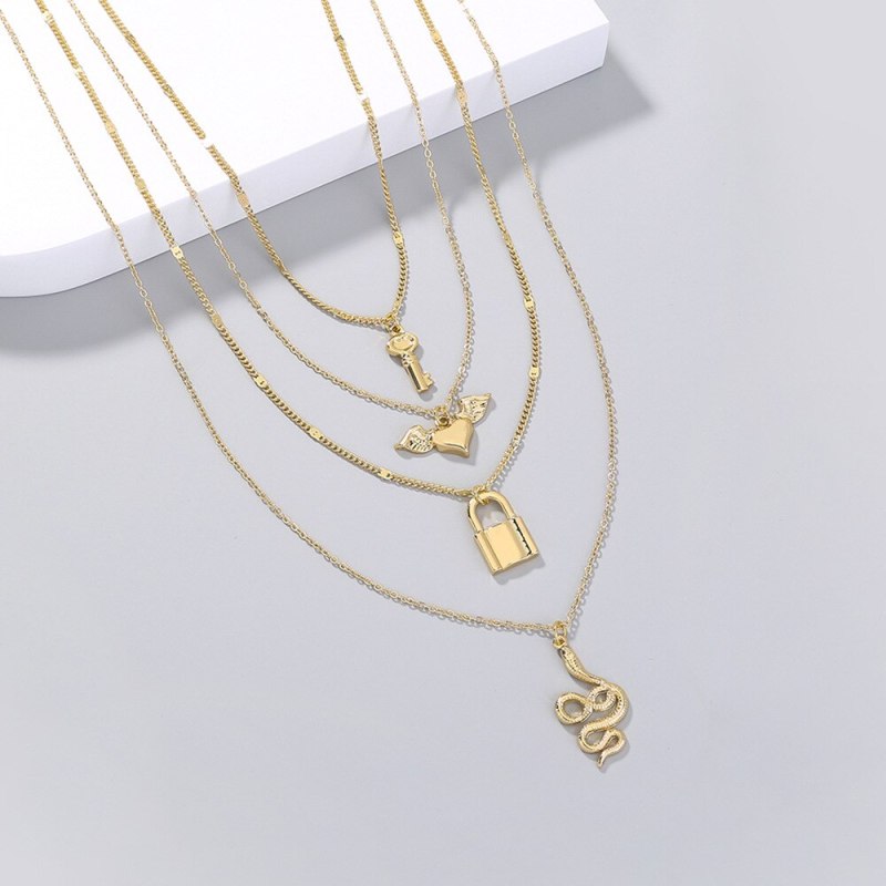 Cross Border Top-Selling Product Fashion Multi-Element Pendant Snake-Shaped Key Necklace Niche Multi-Layer Necklace Ornament