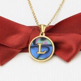 INS fashion Stainless Steel Round Shell 26 Letter Necklace Abalone Shell Gold English Titanium Steel Pendant