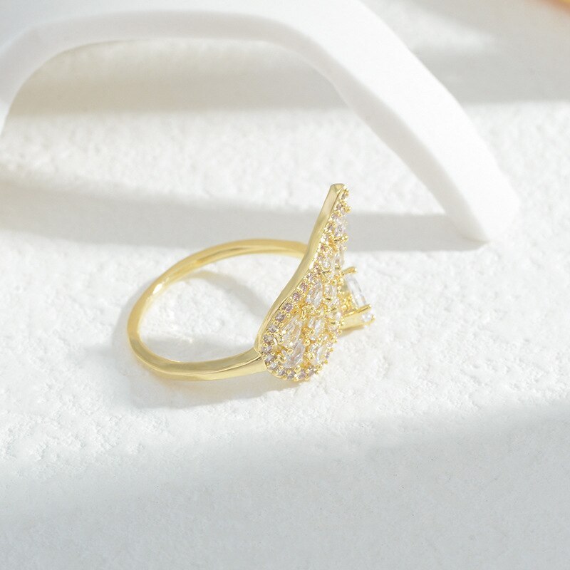Angel Wings Series Ring Opening Adjustable Ins Style Girl Super Fairy Design Sense Micro Inlaid Index Finger Ring Simple