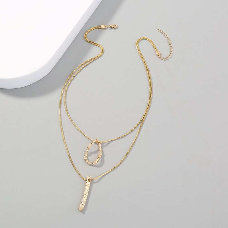 Simple Necklace Ins Hip Hop Special-Interest Design Metal Pendant Clavicle Chain Geometric Double-Layer All Match Necklace
