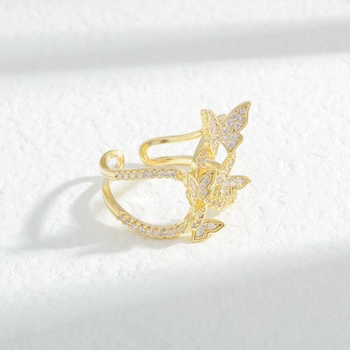 Fashion Three Butterfly Ring Three-Dimensional Female Opening Adjustable Ins Trendy Fashion Personal Influencer Super Fairy