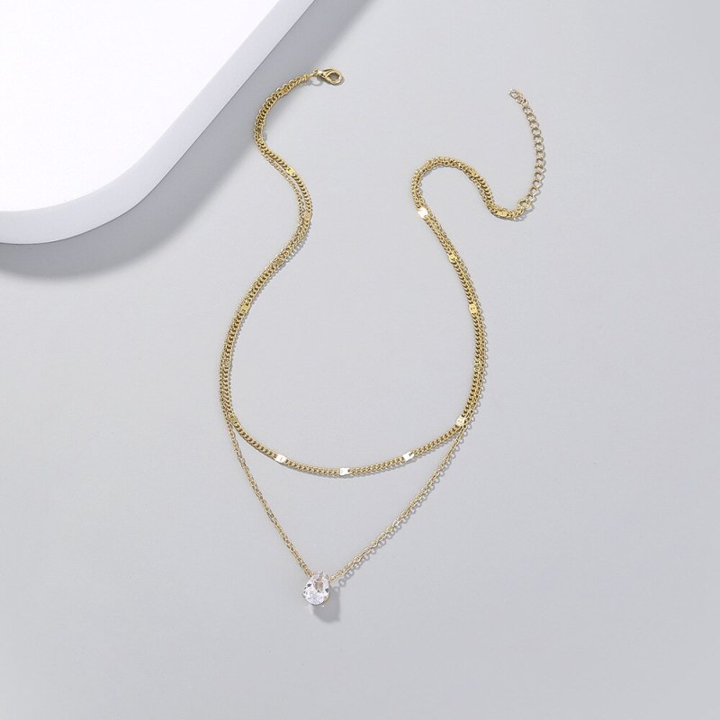 Hot Sale Simple Style Micro Inlaid Zircon Temperament Necklace Fashionable Golden Double Layer Necklace Ornament For Women