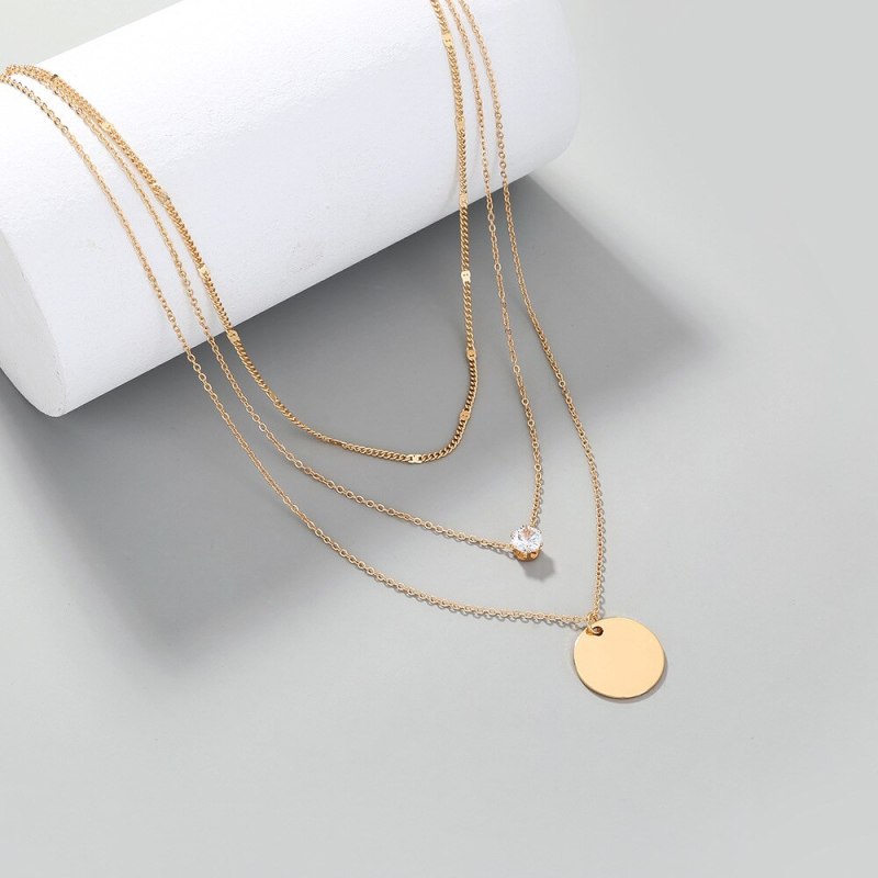 FashionCross Border Popular Fashion New Women's Multilayer Simplicity Round Plate Pendant Necklace Ins Style Chain