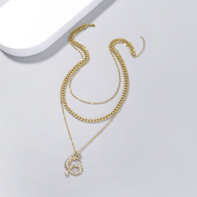 FashionSimple Special-Interest Design Dragon Element Pendant Necklace Retro Multi-Layer Necklace Ornament