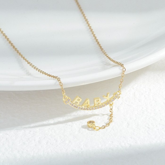 Women's Korean-Style Fashionable Inlaid Zircon-Letter Baby Necklace Niche Design Clavicle Chain Personalized All-Match Jewelry