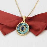 INS fashion Stainless Steel Round Shell 26 Letter Necklace Abalone Shell Gold English Titanium Steel Pendant
