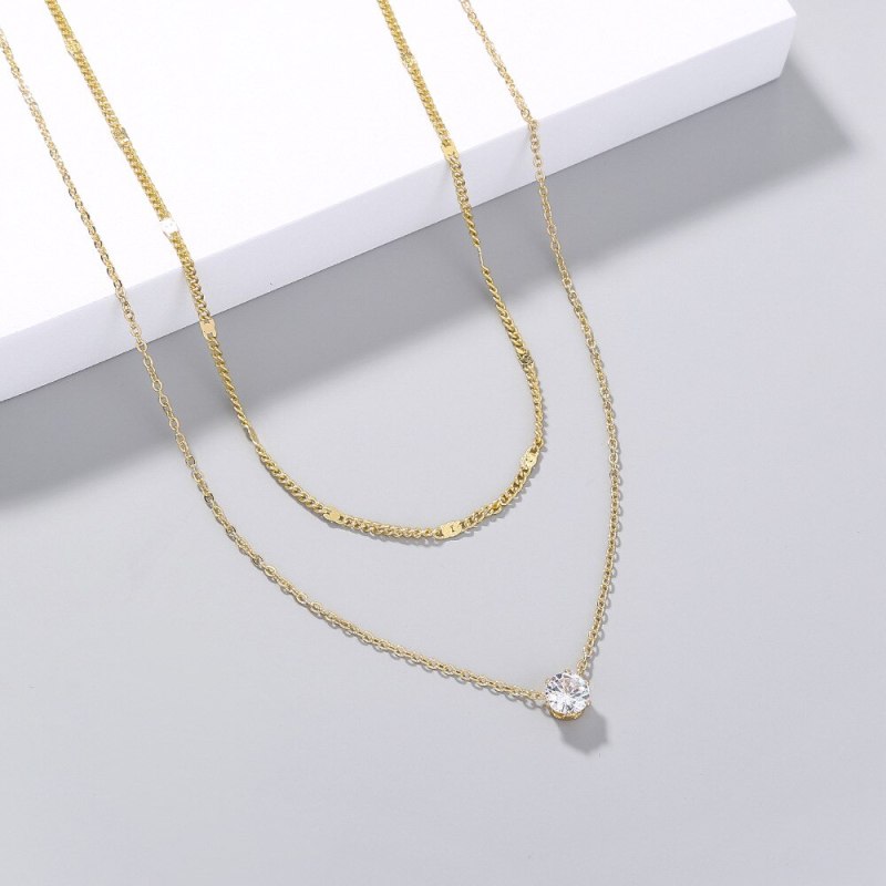 Hot Selling fashion Style Simple Fashion Zircon Pendant Double Layer Necklace Elegance Retro Clavicle Chain