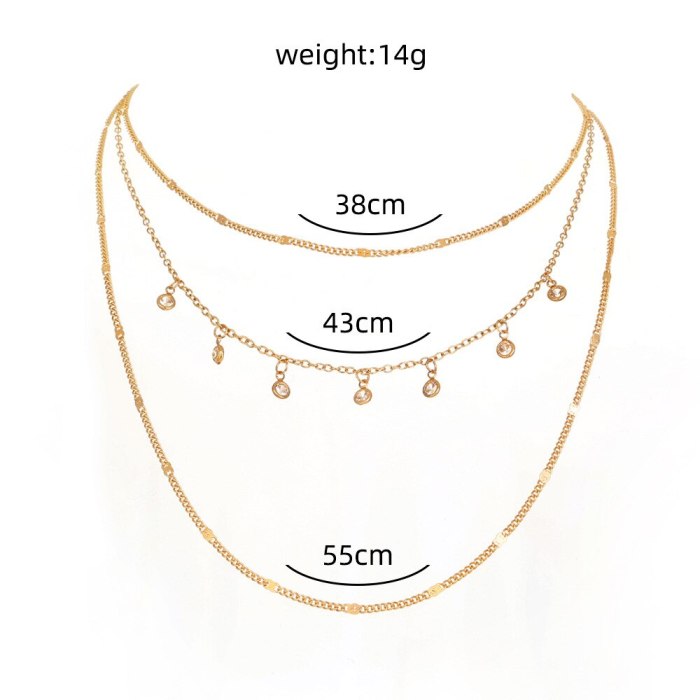 FashionCross Border Fashion Minority Design Micro Inlaid Zircon Necklace Retro Multi-Layer Necklace Women's Jewelry