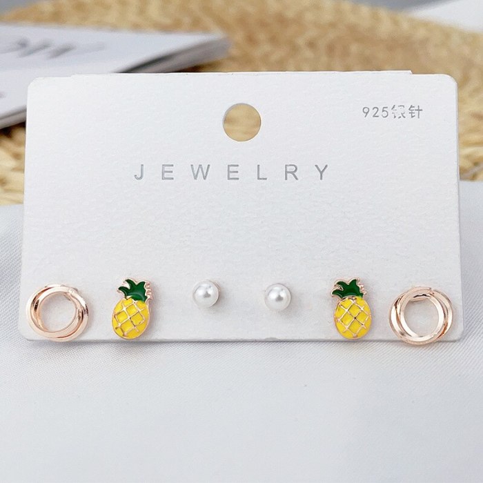 925 Silver Nail Korean Style Ins Simple Stud Earrings Combination Fashion Fruit Creative Trending Cute Earrings Women