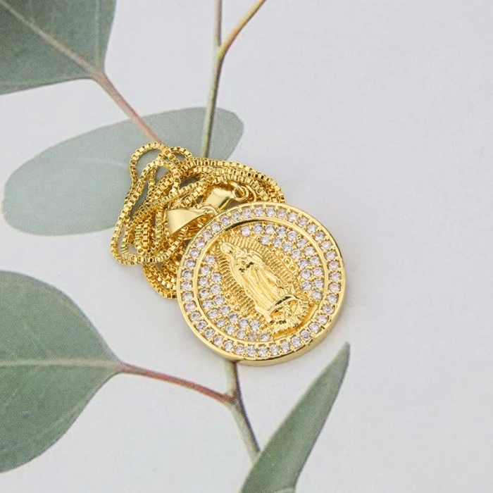 INS Round Diamond Virgin Necklace fashion Simple Zircon Religious Pendant Fashion Ornament