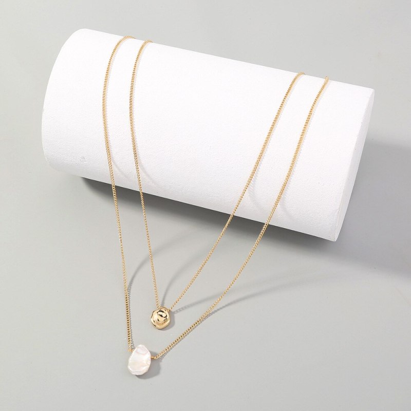 Foreign Trade Cold Ins Style Trendy Minimalist Design Double Layer Twin Shaped Little Golden Beans Pearl Necklace For Women