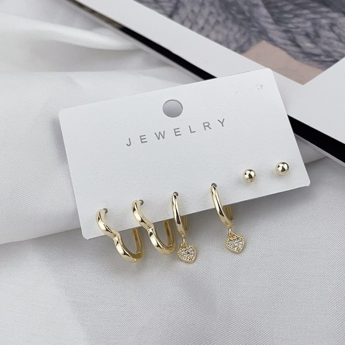 INS Korean Style Copper Plating New Studs Ear Ring Fashion Fishtail Geometric Combination Set Earrings For Women