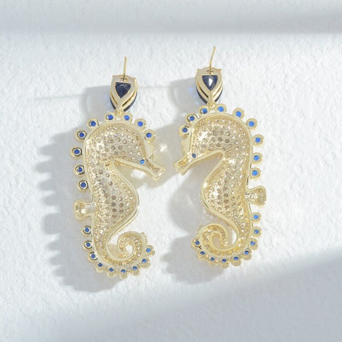 Fashion Micro Inlaid Zircon Sterling Silver Needle Seahorse Stud Earrings Female Light Luxury Elegant Earrings Female Earrings