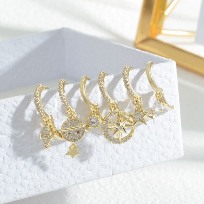 Sterling Silver Needle Fashion Girl Three Piece Set Combination Ear Studs One Card Three Pairs Eight Awn Star Student Earrings