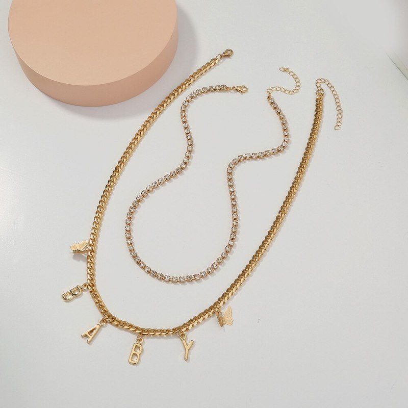 fashion New Hot Metal Letter Necklace Simple Twin Multi-Layer Love Necklace Clavicle Chain Female