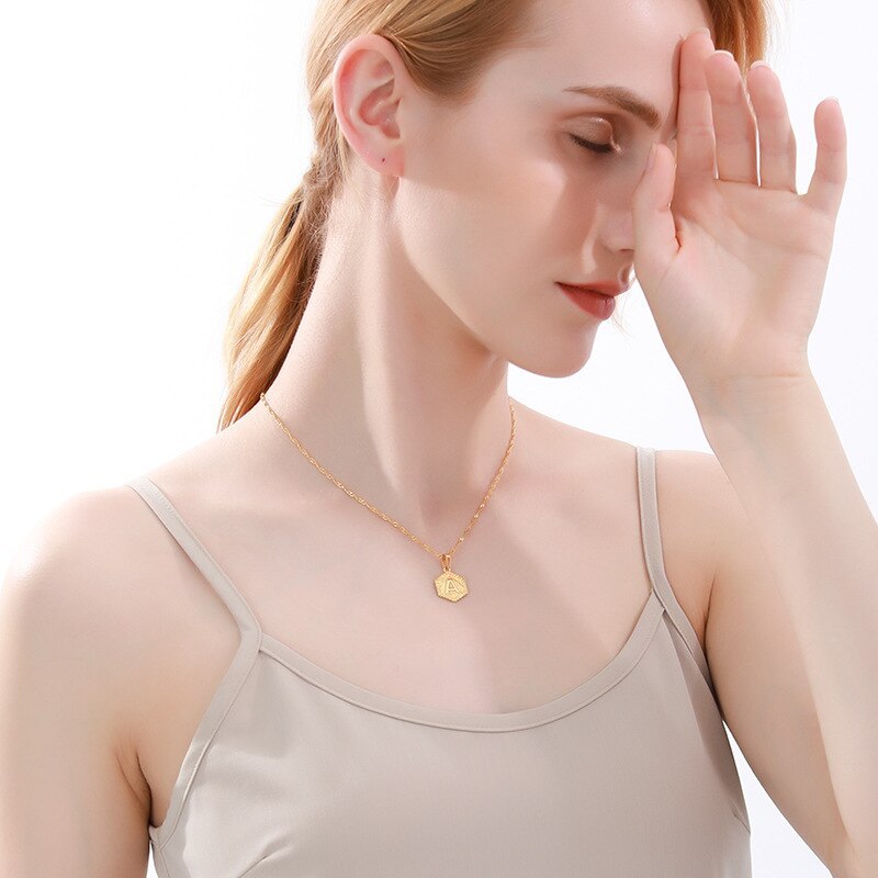 New Accessories 26 Uppercase English Necklace Female Male Stainless Steel Necklace Gold Plated 18K Clavicle Chain Jewelry