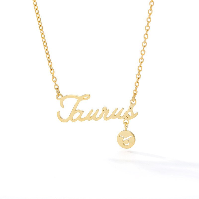 Cross-Border Hot Sale Ornament Constellation English Necklace Twelve Constellation Pendant Stainless Steel Necklace Gold