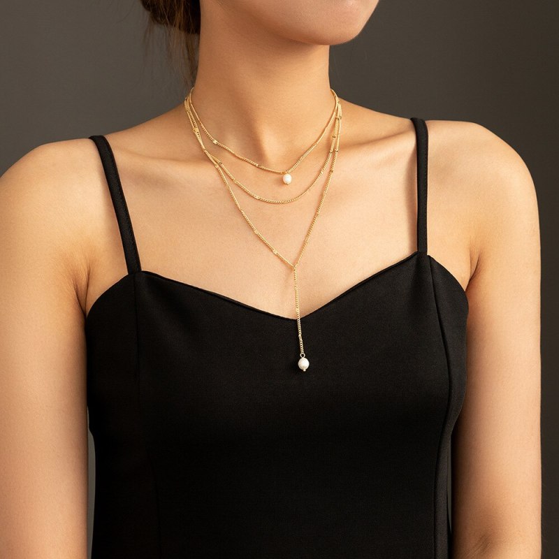 Cross Border Elegance Retro Pendant Necklace Ins Simple Cold Style Pearl Necklace Internet Celebrity All-Match Clavicle Chain