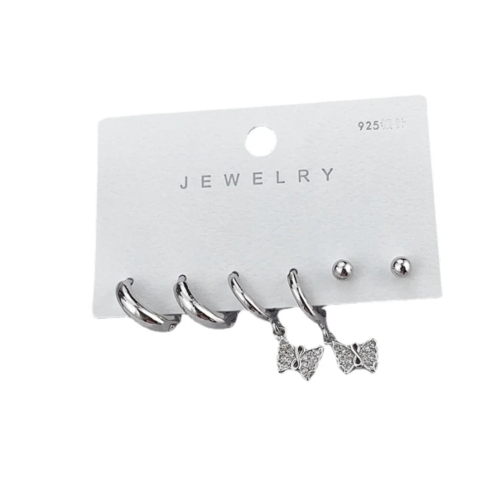 New Creative Stud Earrings Ear Ring Women's Silver-Plated Love Star Inlaid Zirconium Set Combination Earrings