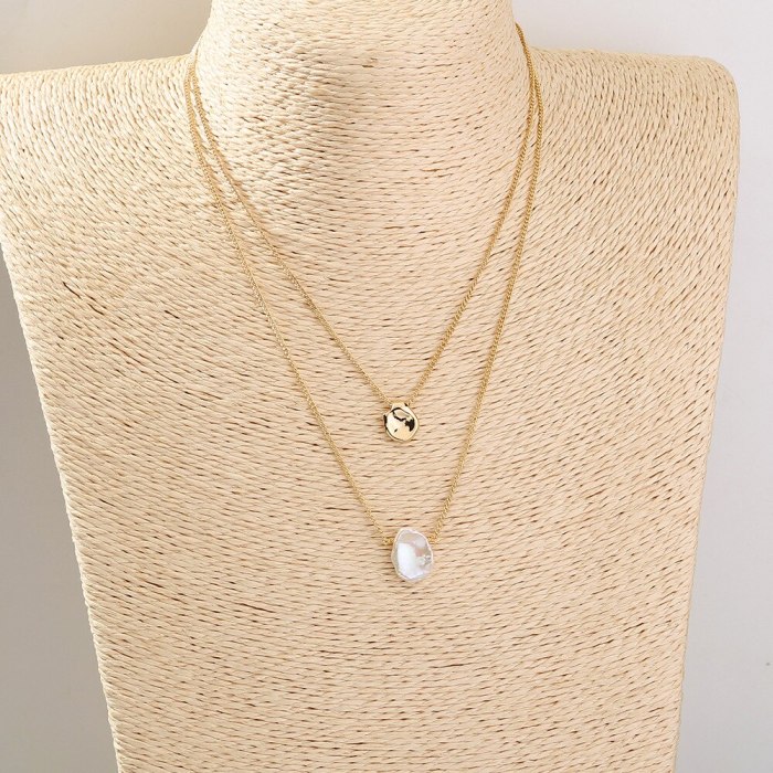 Foreign Trade Cold Ins Style Trendy Minimalist Design Double Layer Twin Shaped Little Golden Beans Pearl Necklace For Women