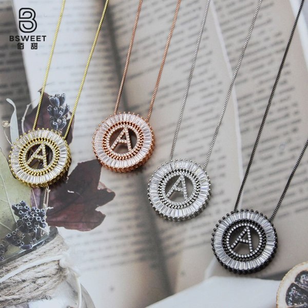 Cross-Border Sold Jewelry English Letter Necklace Simple Couple Round Zircon Letter Pendant Clavicle Qixi Necklace