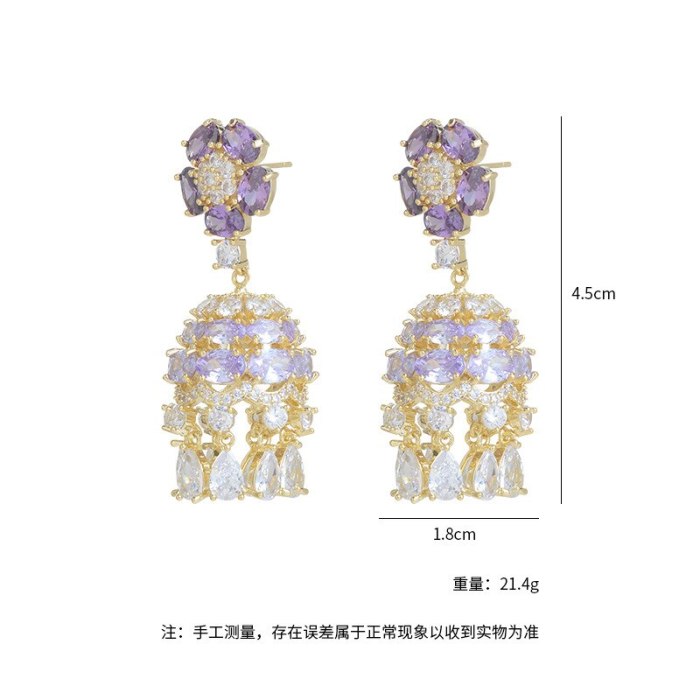 Micro-Inlaid Color Zircon Wind Chime Stud Earrings For Women Sterling Silver Needle Three-Dimensional Petals Earrings Eardrops