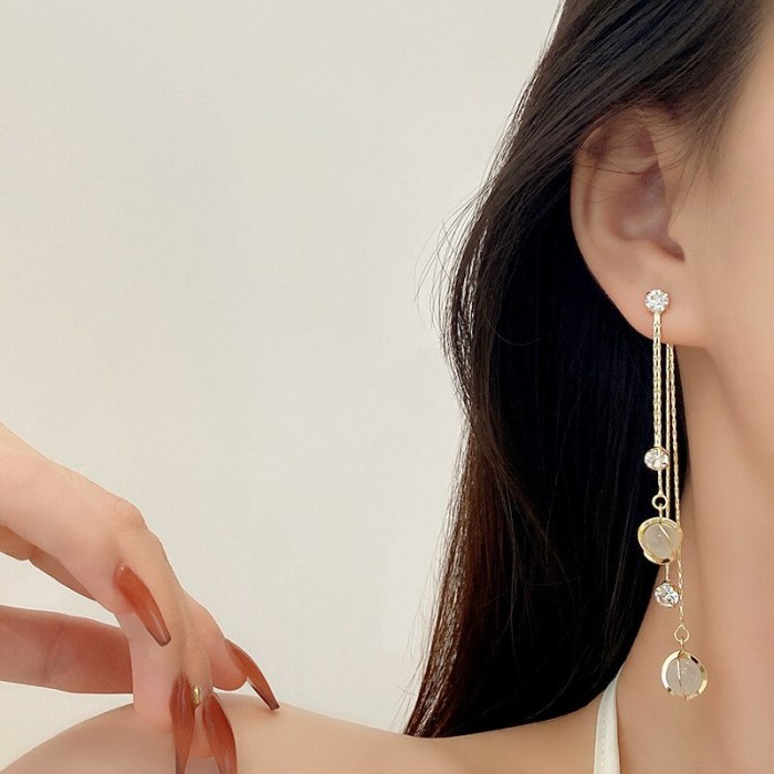 Sterling Silver Needle Korean Style New Personalized Fashion Opal Tassel Earrings Zircon Earrings 4283
