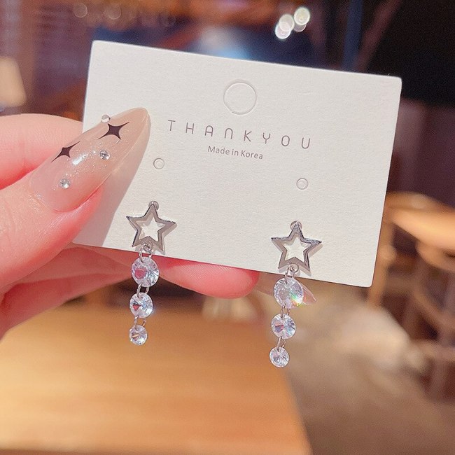 Sterling Silver Needle Zircon Star Earrings Women's  Fashion Earrings