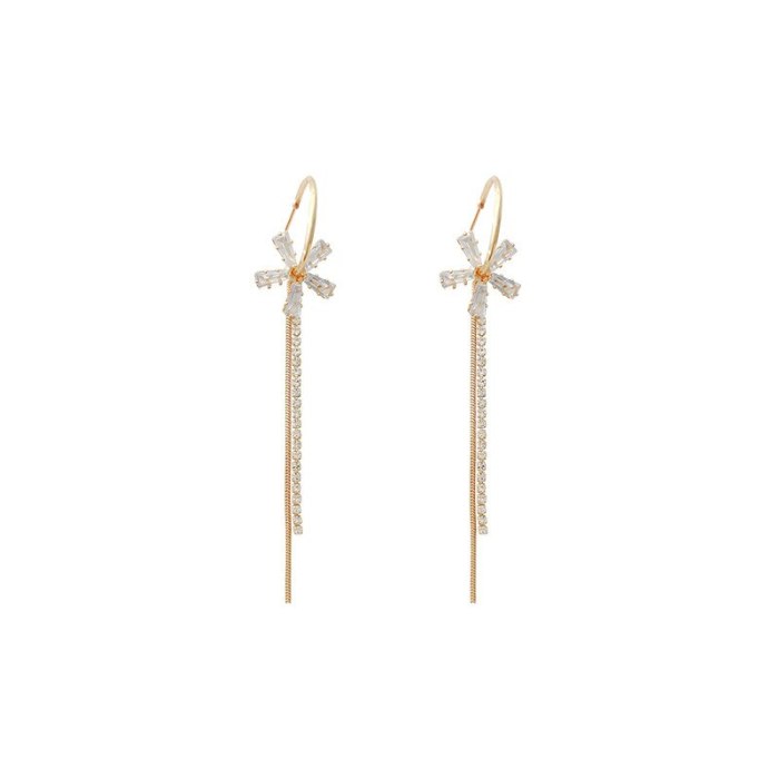 Sterling Silver Needle Zircon Long Flower Earrings Female Tassel Ear Studs Earrings