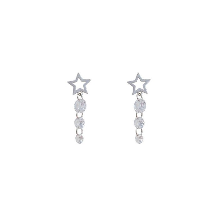 Sterling Silver Needle Zircon Star Earrings Women's  Fashion Earrings
