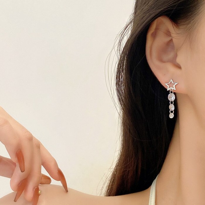 Sterling Silver Needle Zircon Star Earrings Women's  Fashion Earrings